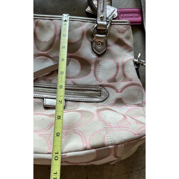 Coach Daisy Signature Metallic Outline Tote Shoulder Bag Hobo Purse Sateen PINK - Picture 7 of 16